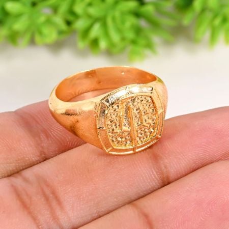 Gold Plated Brass Trishul Carved Finger Ring for Men Handmade Jewelry